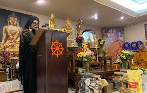 Royal address, Maha Putri seen with Ven. Dr. Witharandeniye Kassapa OBE.