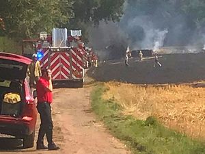 Supporting image for story: Shropshire firefighters battle another combine harvester blaze