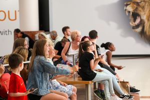 Shoppers trying out the games