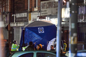 A blue police tent was put up where the man was stabbed. Photo: SnapperSK