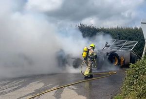 Firefighters tackled a blaze involving a JCB loader. Picture: Oswestry Fire Station. 