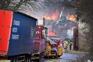 Firefighters battle the blaze in Oak Lane, Kingswinford. Photo: Tim Thursfield