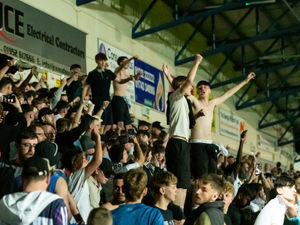Telford fans celebrate a 3-2 over Halesowen (Kieren Griffin)