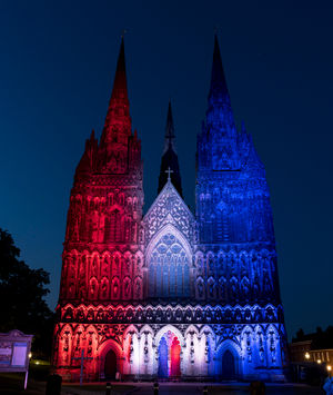 Cathedral west front illuminated for the Queen's Platinum Jubilee