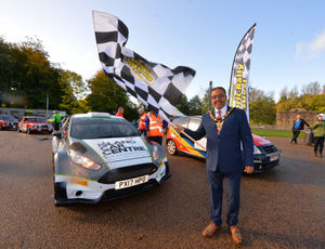 Telford Mayor Raj Mehta, starts the Historic Rally Festival stage at Telford Town Park