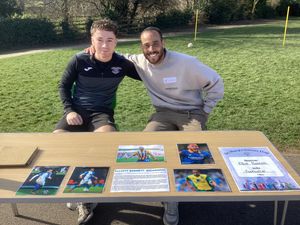 Former Shrewsbury Town player Elliot Bennett (right) visited St Mary's CofE Primary School's careers event. 