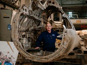 Supporting image for story: German bomber on display for first time at RAF Cosford after 70 years underwater - in pictures