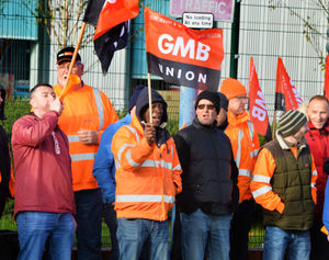 Refuge workers on the Picket line at Shidas Lane, Oldbury.