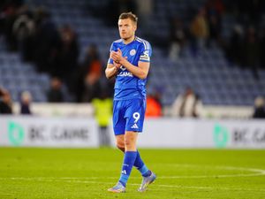 Jamie Vardy claps to Leicester fans after a match against Newcastle