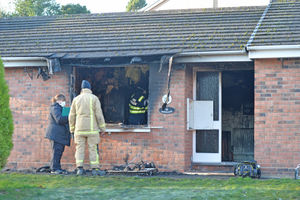 Firefighters at the scene of the blaze in Glentworth Close, Oswestry