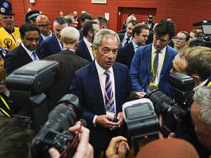 Reform UK party leader Nigel Farage talks to the media after Sarah Pochin won the Runcorn and Helsby by-election at DCBL Halton Stadium, Widnes, Cheshire