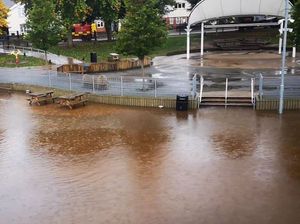 The school's flooded playground on Monday