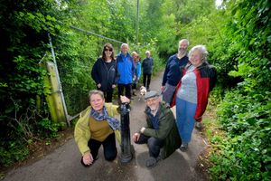 Greenfields campaigners, front: Marion Curtis and Ben Jephcott, back: Fay Easton, Colin Harper, Rod Edwards, Heather Edwards, John Mcdnoald and Sara Cornwall and dogs Alfie, Bruce and Teddy Boy