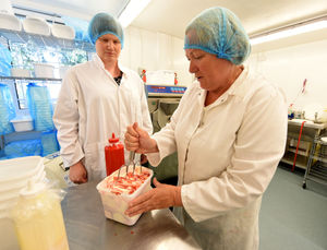 Stay cool – our girl Heather watches Pat prepare the ice 