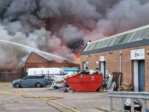 Supporting image for story: Watch: Firefighters tackle major blaze at unit in Wolverhampton with flames and smoke being seen for miles