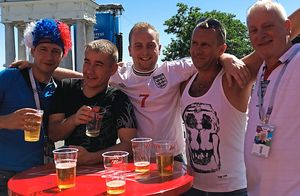 Tim and James Corfield enjoy the atmosphere with other fans