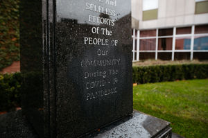 The monument thanks people for their efforts during Covid.