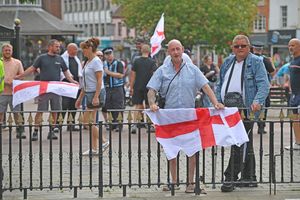 CANNOCK COPYRIGHT NATIONAL WORLD TIM STURGESS 16/08/25 Cannock asylum hotel protest , march from town centre to the Roman way hotel.