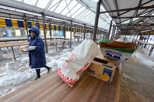 Snow blew across Dudley market stalls