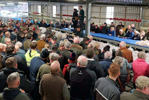 Hundreds gather round as auctioneer Jonny Dymond sells turkeys and geese for Christmas at Halls in Shrewsbury