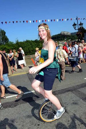 Having fun on a unicycle.