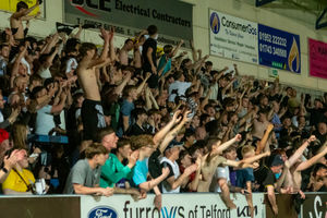 Bucks fans celebrate their win over Halesowen (Kieren Griffin)