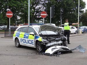 Supporting image for story: Police car mangled in Wolverhampton city centre crash