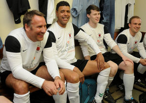 Paul Merson and Chris Kamara joined the Welshpool Football team for their game against Newbridge on Wye.