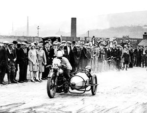Jack Cunliffe launches his Brough-Superior JAP at the 1927 Stalybridge speed trials