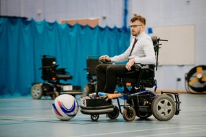Shropshire Star reporter Nick Humphreys gives wheelchair football a try