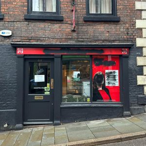 The office on Wyle Cop has been daubed with black paint.