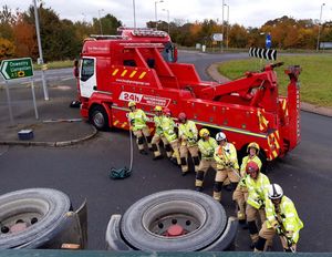 Firefighters pulling someof the trapped cattle free. Photo: Shropshire Fire & Rescue Service.