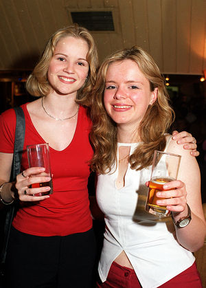 Kirsty Ward and Hannah Morris enjoying a drink at The Crown, Bridgnorth, 05.06.2000