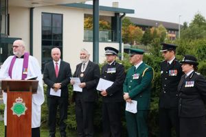 Lichfield Operations Manager, Mark Hayes (green uniform) joins Staffordshire Police and Fire colleagues on Emergency Services Day