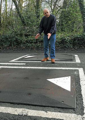 Dennis Lightfoot protesting against the newly positioned speed bumps