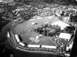 Shrewsbury Flower Show captured from the air in the 1950s.