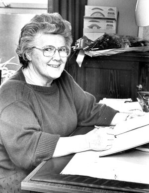 October 10, 1985, the caption reads: 'Dr Edith Marion Metcalfe, who is retiring at the end of the month, in her surgery at Sutton Hill Medical Practice. Dr Metcalfe has been closely involved in Telford affairs and has been a magistrate in the area for 24 years.' 