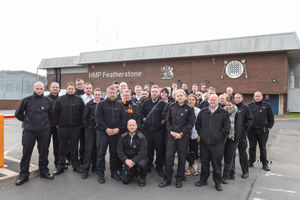 Prison officers outside HMP Featherstone near Wolverhampton