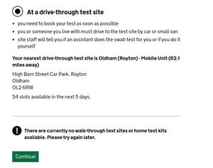 A patient in Shropshire is told the nearest available test centre is in Oldham