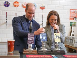 Supporting image for story: Prince and Princess of Wales best brewery founder in pint pulling contest