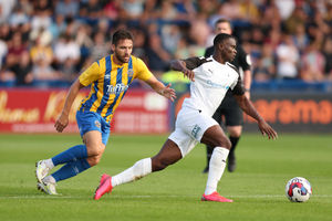 Prince Ekpolo of AFC Telford United and Luke Leahy of Shrewsbury Town (AMA)