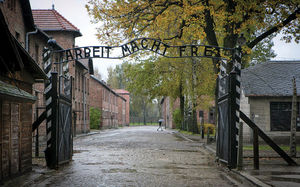 The gate into the former Nazi concentration camp of Auschwitz-Birkenau