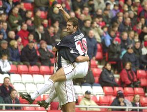 West Brom's Andy Johnson celebrates after scoring against Sunderland