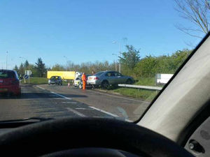 Supporting image for story: Car ends up on barrier after Shropshire border crash