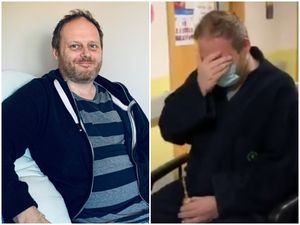 Chief Superintendent Phil Dolby recovering at home, left, as right, he breaks down leaving hospital