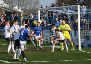 Jason Cowley scores his second goal for Halesowen in their win over Bury Town. (Image: Steve Evans)