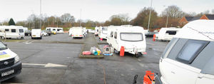 Some of the travellers' caravans parked up at the leisure centre