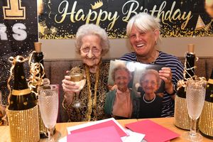 Lilian enjoys a drink at the Tipton Sports and Social club with Julie Bladen from the club.