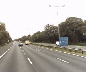The sign in situ on the M6 southbound carriageway, between junctions 16 and 15, before age got the better of it