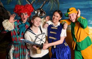 Cast members prepare for their production of Sinbad the Sailor at Aldridge Youth Theatre. Pictured are Chloe Johnson as Sinbad, with fellow cast members Harry Gilliver, Freya Antill and Oliver Floyd.